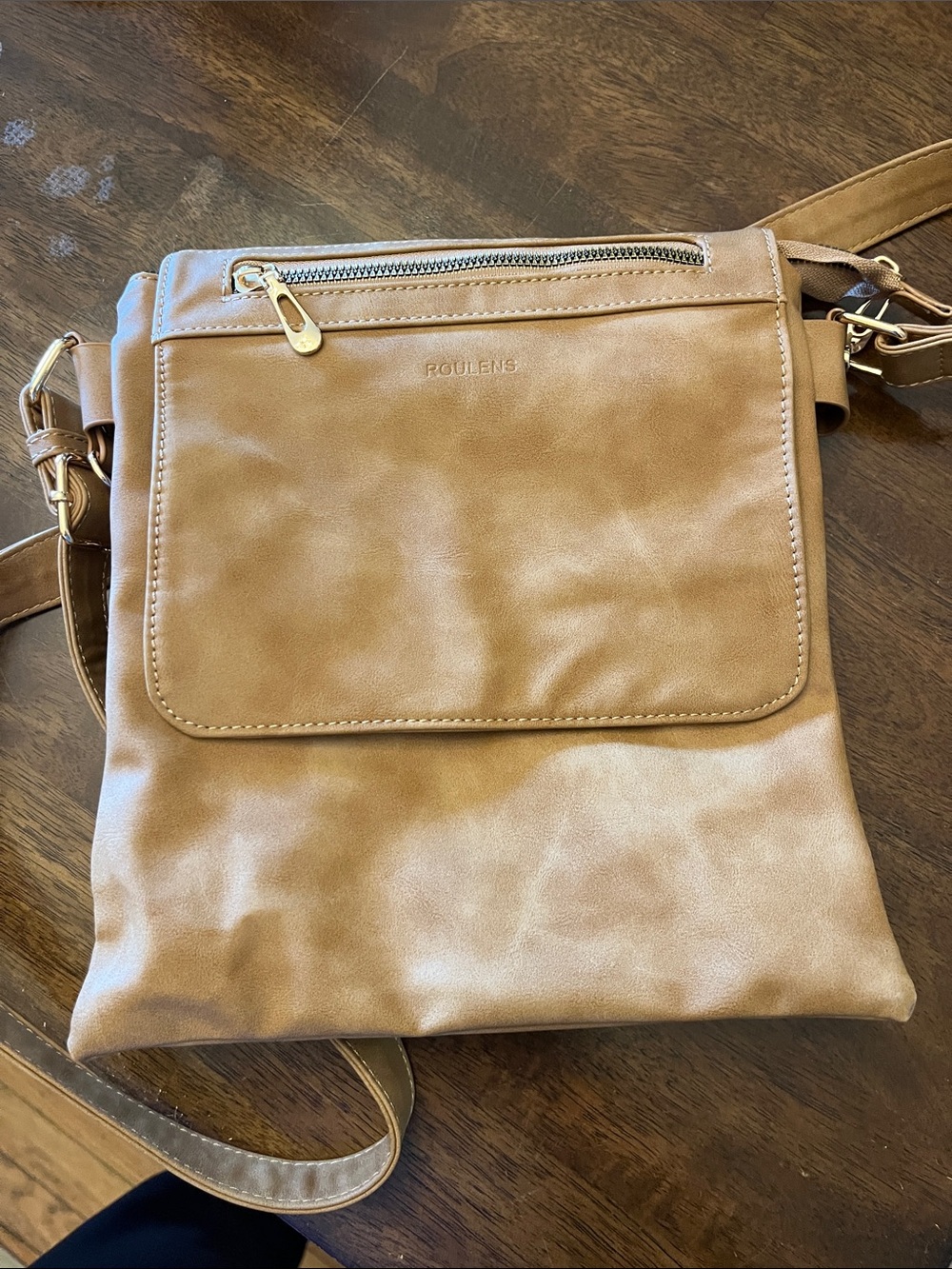 Roulens Tan Leather Crossbody Bag with Front Flap